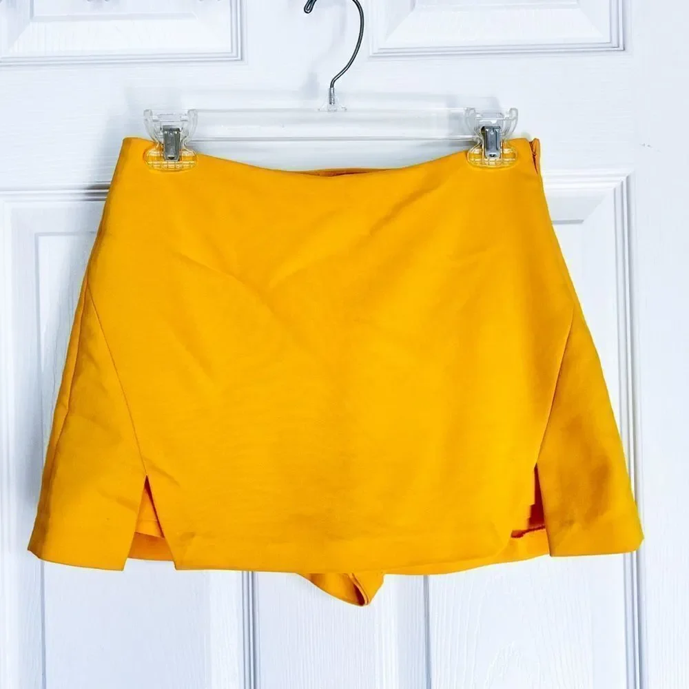 Zara Bright Yellow Skort Micro Mini Skirt with Built-in Shorts